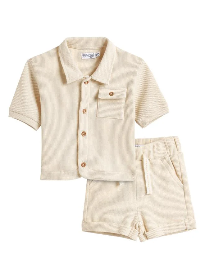 ديركجي مجموعة من شورت وقميص محبوكة بنمط وافل